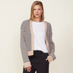 MONROW Merino Wool Cardigan DUSKWINTER/WHITEBLACKSTRIPES Shop